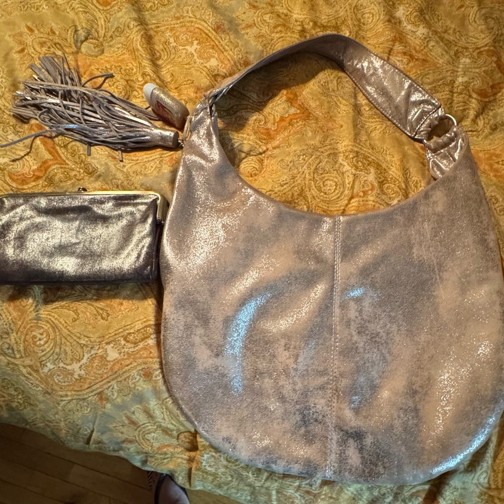 Hobo Metallic gold distressed bag and Clutch Set $200